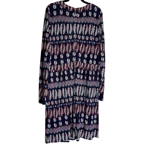 Tory Burch Printed Long Sleeve Dress Navy Multicolor Size XL V-Neck Boho Shift - Picture 2 of 14